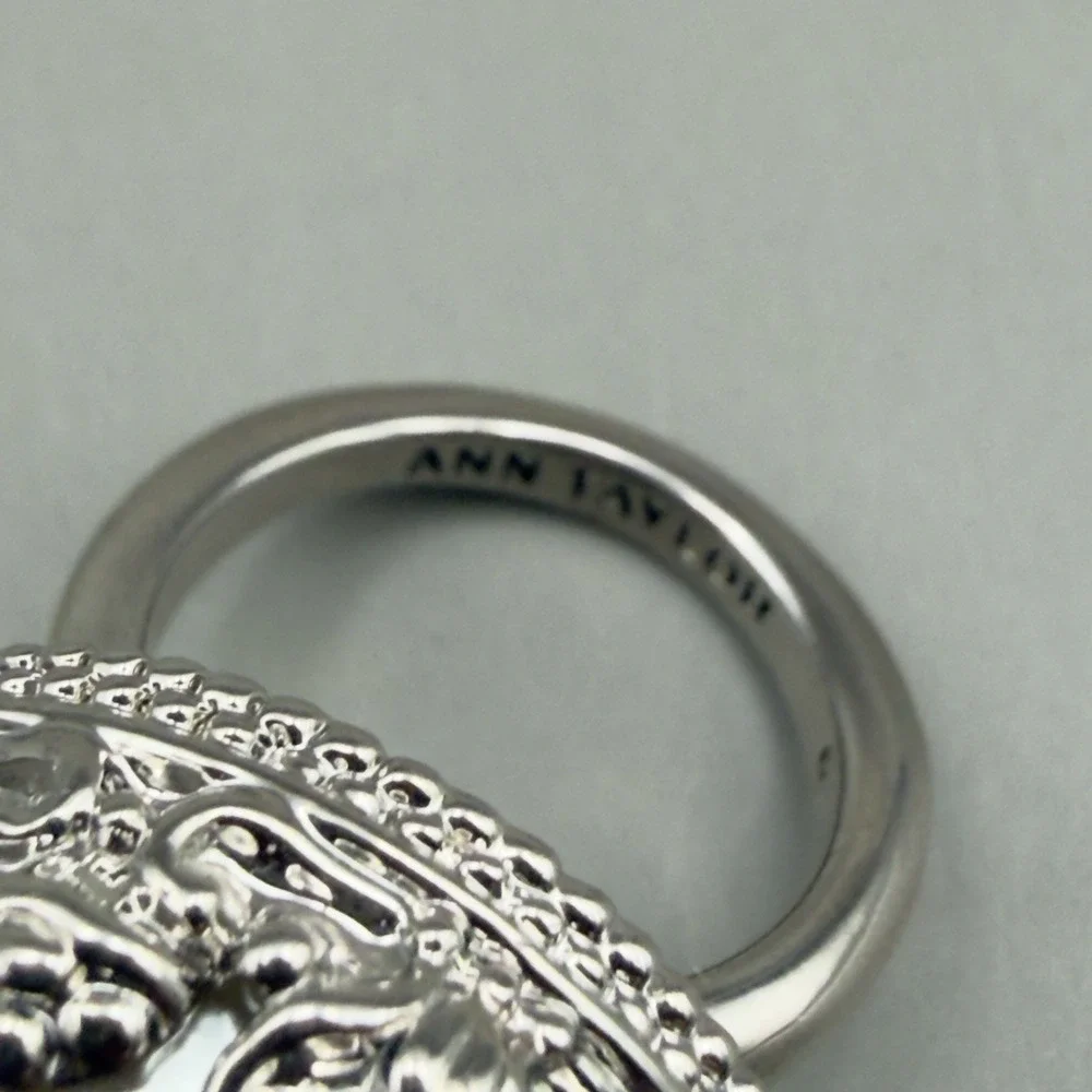 Ann Taylor Faux Pearl Statement Ring Silver Tone Large Dome Cocktail Style 6 VTG